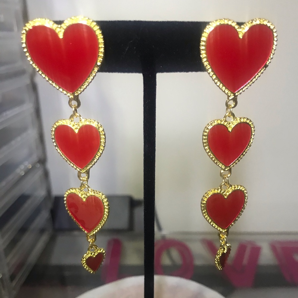 Sweetheart Red & Gold Chandelier Earrings